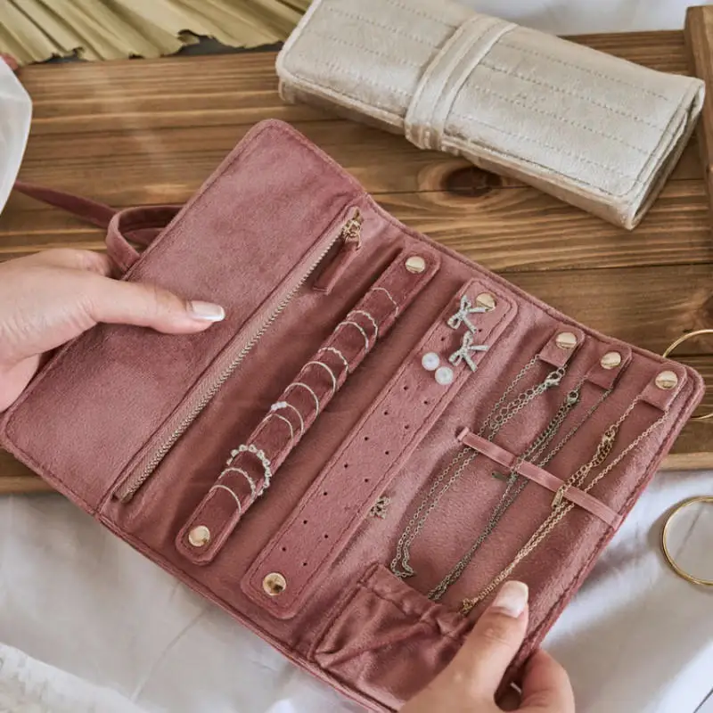 

Бархатный мешочек для украшений, сумка-органайзер для хранения ожерелий, серег, колец, рулонный мешочек для демонстрации ювелирных изделий