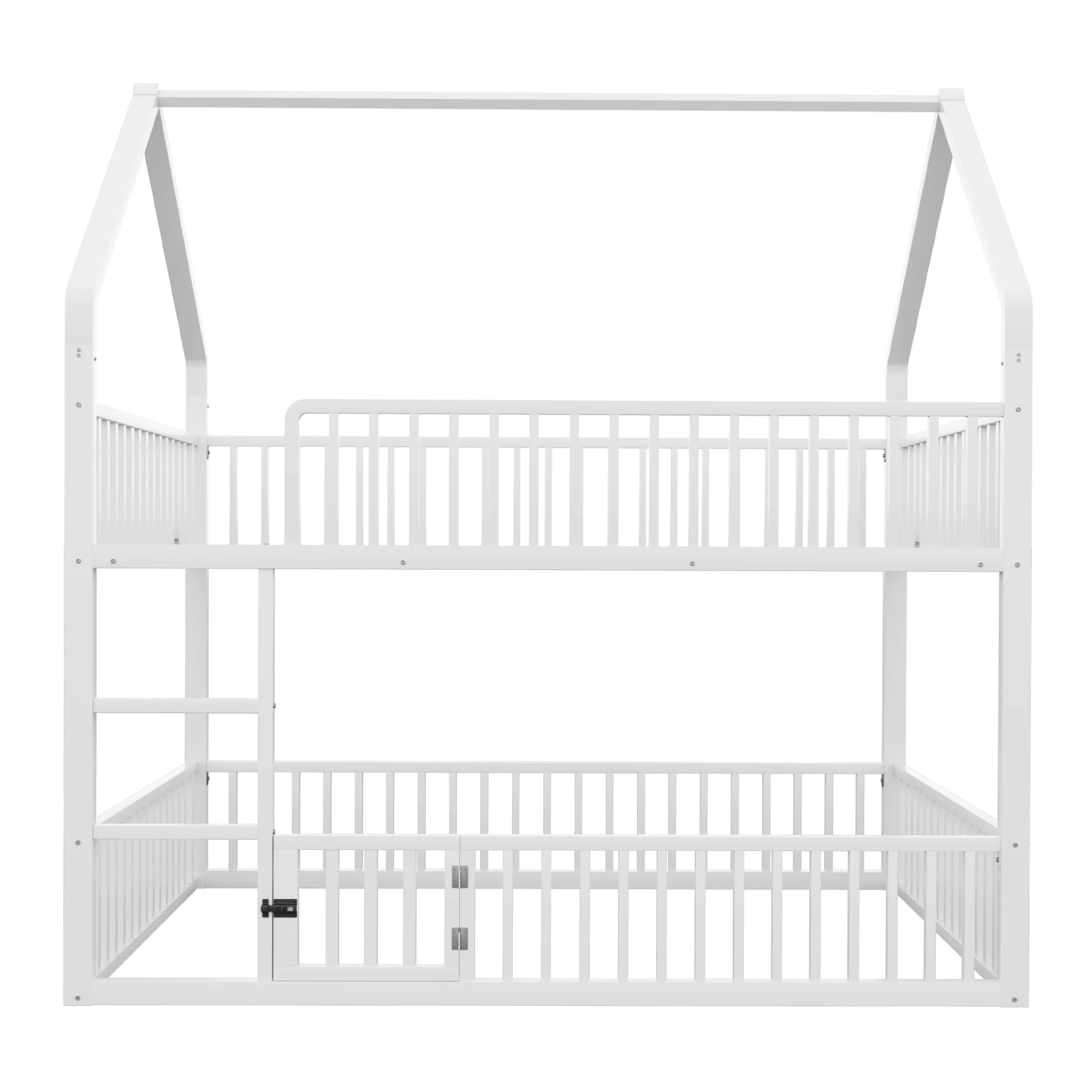 KOMHTOM Etagenbett Metall Doppelbett Kinder mit Treppe Loft Design und unterem Bett mit kleiner Tür zum Öffnen und Schließen