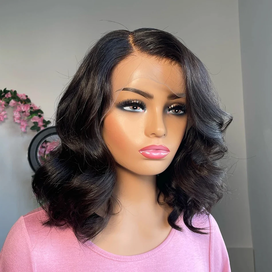 

13x4 Short Bob Body Wave Lace Frontal Wig 4x4 Transparent Lace Wigs 200% Density Brazilian 100% Human Hair For Women 12 14 Inch