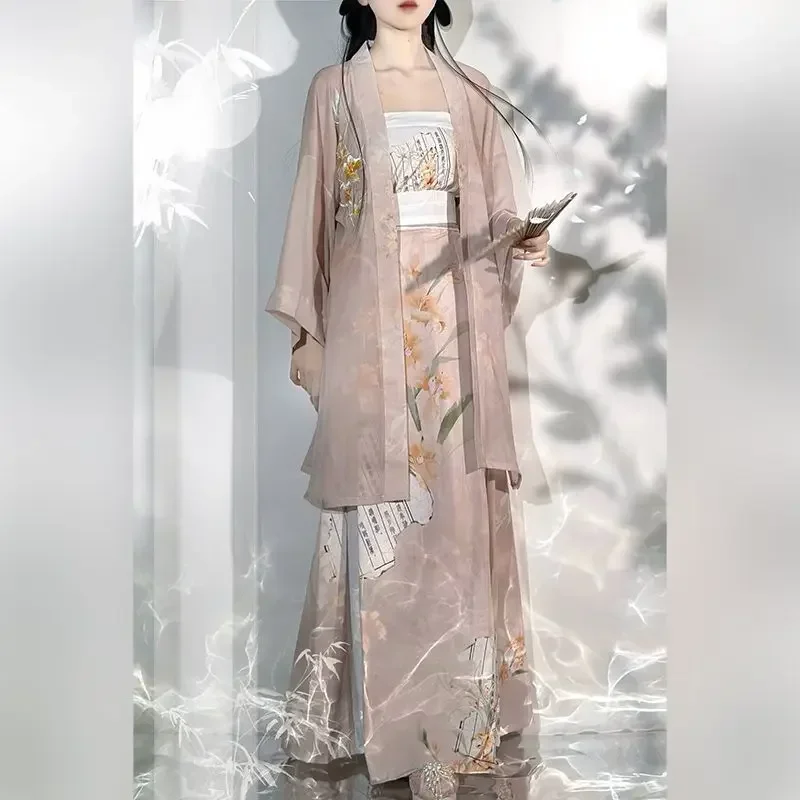 Chinese Style Hanfu Dress Set Female Elegant Song Dynasty Floral Print Princess Cosplay Costume Women Sweet Fairy Dance Dress