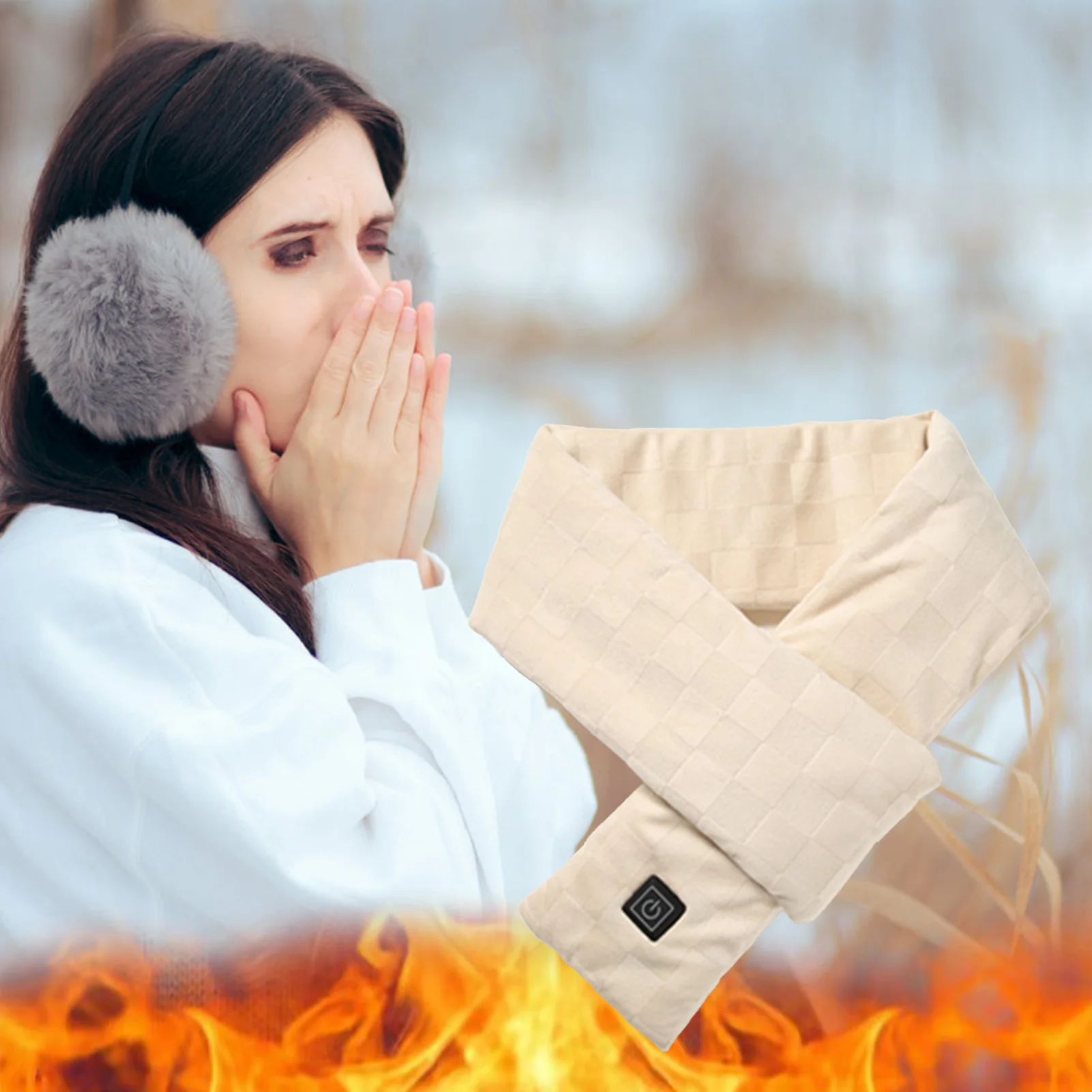 USB-beheizter Schal, karierter Kristall-Fleece-Halswärmer mit 3-Sekunden-Schnellheizung, Temperaturregelung/Massage, Micro-USB für den Winter