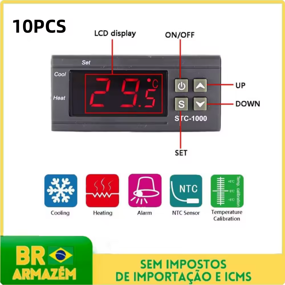 Controlador de Temperatura Digital, Termostato, Termorregulador, Incubadora Relé, Aquecimento e Arrefecimento, 220V, STC1000, 10pcs