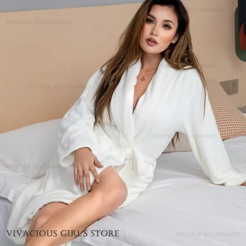 

Утепленный фланелевой женский халат, кимоно, одежда для сна, свободная повседневная ночная рубашка, домашняя одежда, зимняя теплая ночная одежда из кораллового флиса