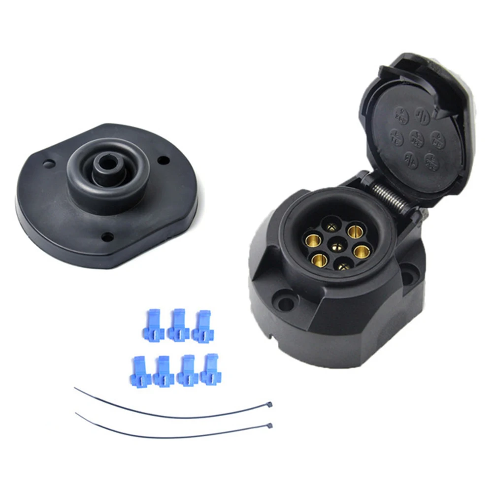 For Recharge Panel Car Socket Flush Mount Wiring Connector Black Caravan Hauling Towing Trailer 7 Pin Adapter Kit