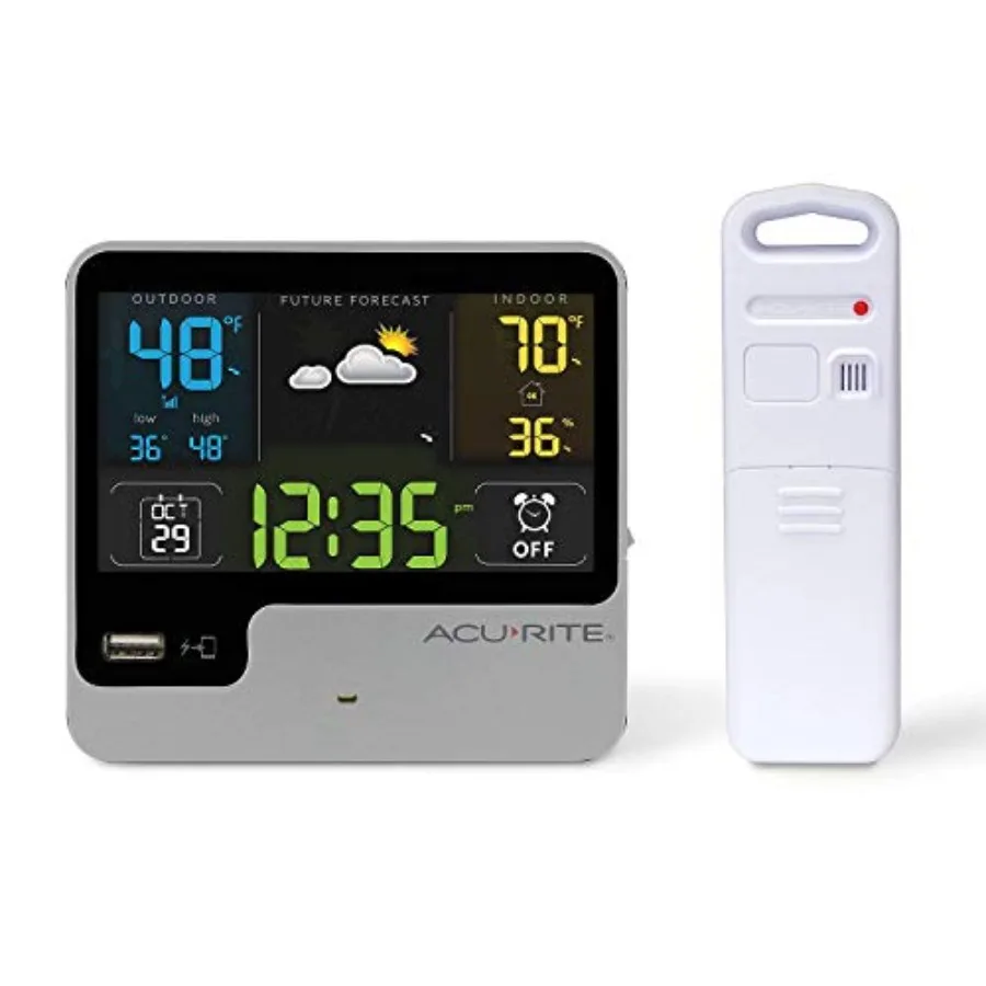 

01129M Alarm Clock with USB Charger, Outdoor Temperature and Weather Forecas