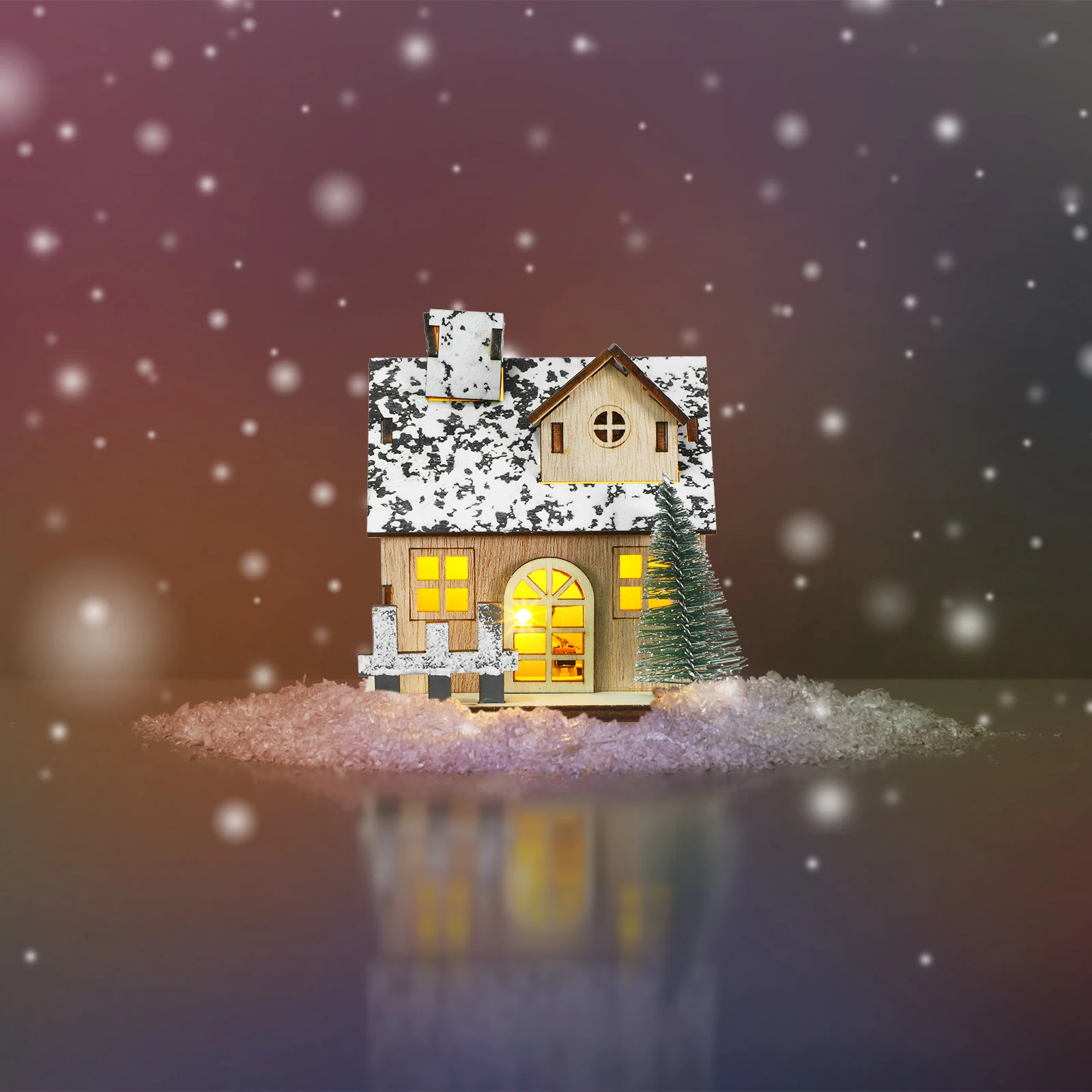 

3Pcs Glowing Log Cabin Ornaments - Rustic Wooden Christmas Houses with LED Lights for Christmas Village Landscape Decor Craft