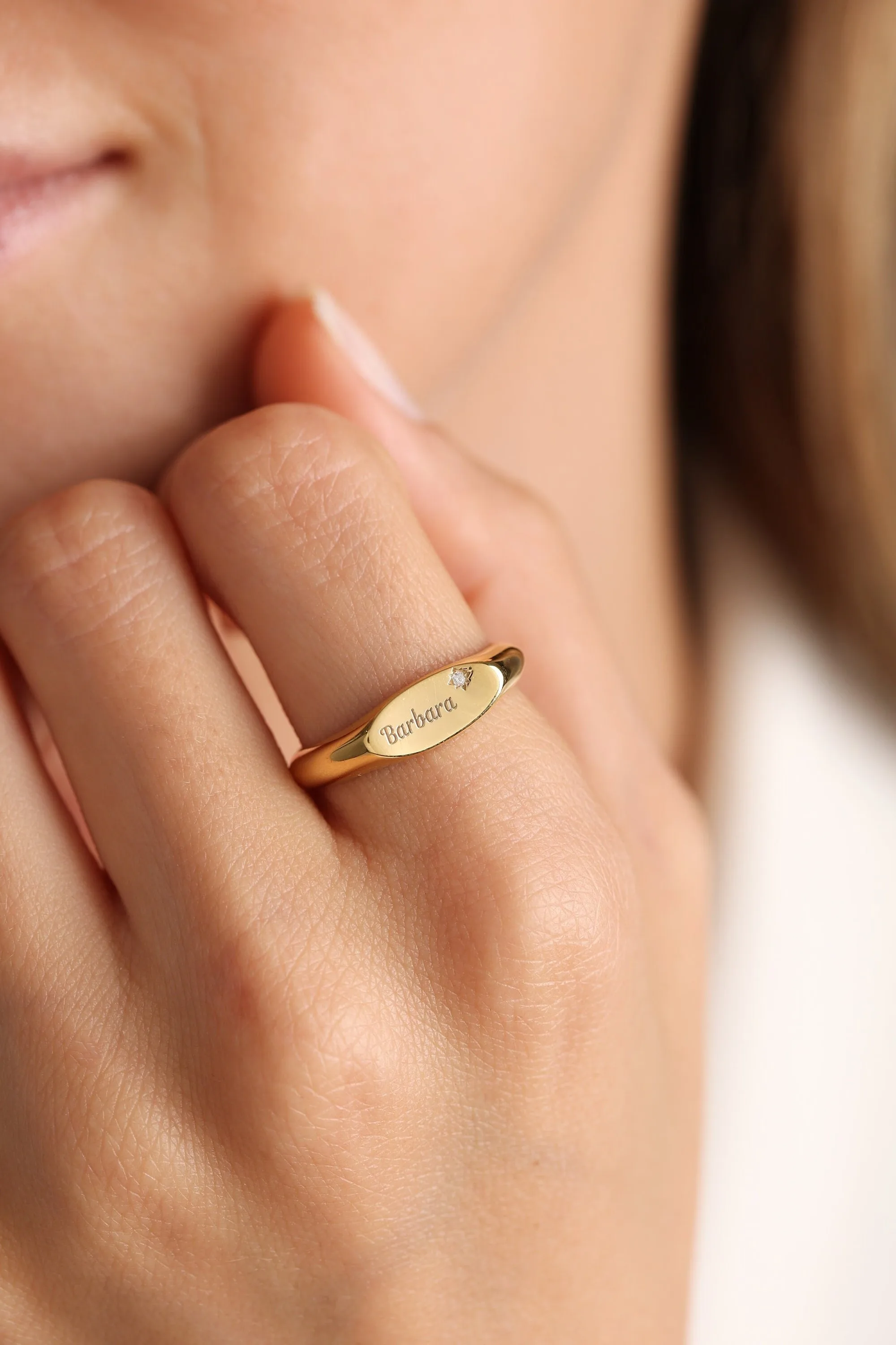 

3D Name Ring Personalized Customized with Birthstone 18K Gold Plated Stacking Ring For Women Unique Dainty Jewelry Gift For Her