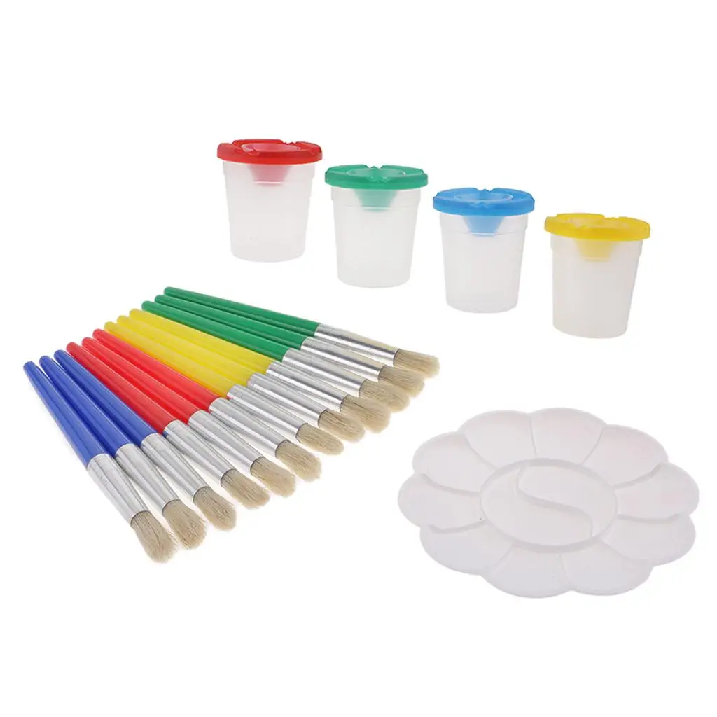 Overflow-proof Paint Cups with Lids, 1 Children's Painting Tool Brushes