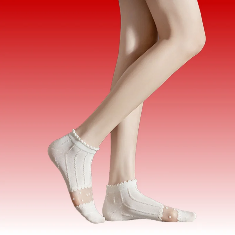 Calcetines cortos transparentes de tubo bajo para mujer, conjunto de 5 pares de calcetines modernos con estampado bonito, para verano, novedad de 2024