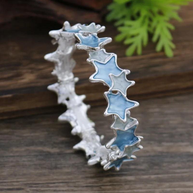 Bohemian Enamel Bangle Bracelet Irregular Star Elastic Bracelet Silver Plated Open Cuff Bracelet Jewelry Gift For Women