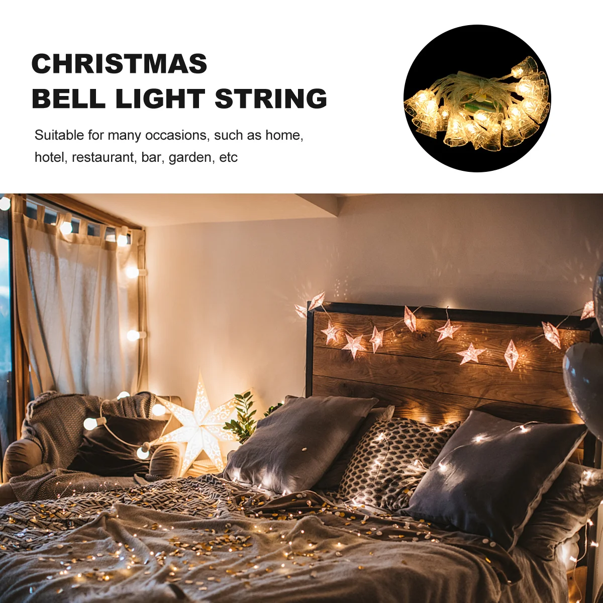 1Set Bell String Lights Environmentally Friendly LED Bell Pendant Hanging Lights Decorative for Christmas Party Home Garden Bar