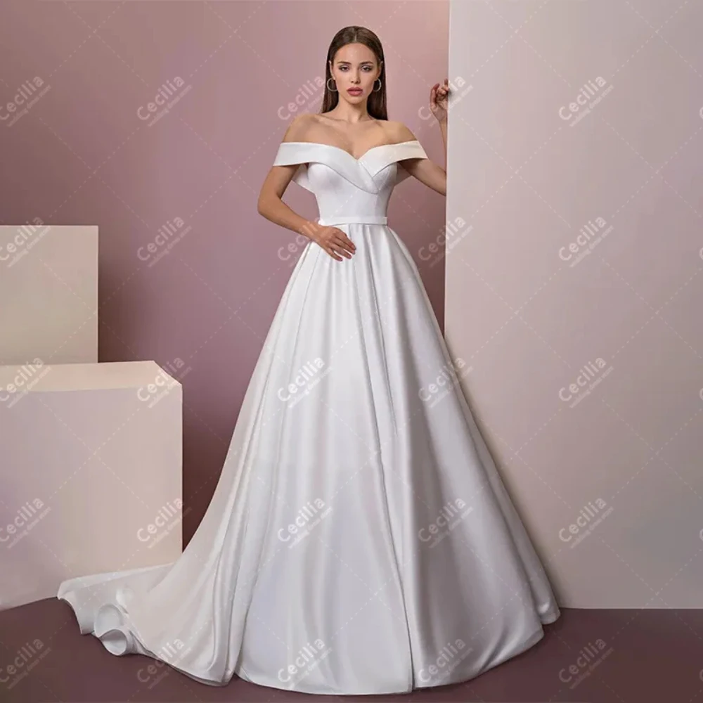 

Simple Wedding Dresses Graceful Bridal Gowns Off The Shoulder Robes A-Line Satin Sweep Train Floor Length Vestidos De Novia 2024