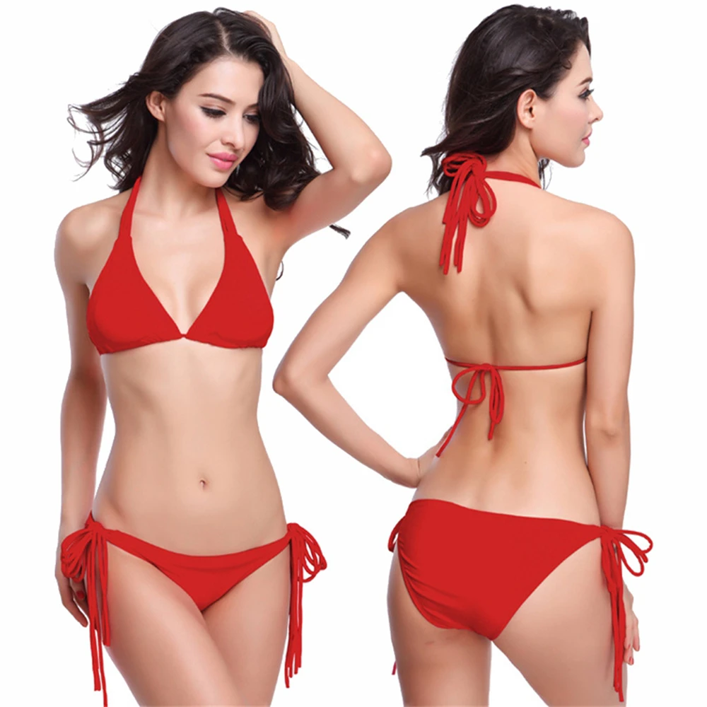 Women's small-breasted gathering swimsuit with multiple long straps to show slimness; bikini V033