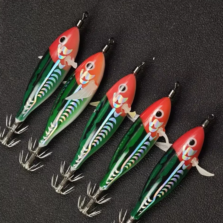 5 Stück/Set UV Horizontal Squid Jig Leuchtend im Dunkeln Salzwasser-Hartköder Egi Set 8cm Leuchtende Garnelen-Angelköder – Detail 3