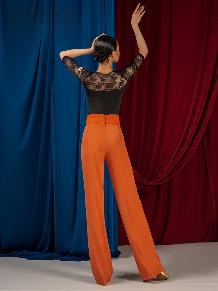 

WJJdance High Waist Gauze Pants for Women's Stand Dance Flowing Sa Modern Friehip Long Trousers Fitn Sportswear