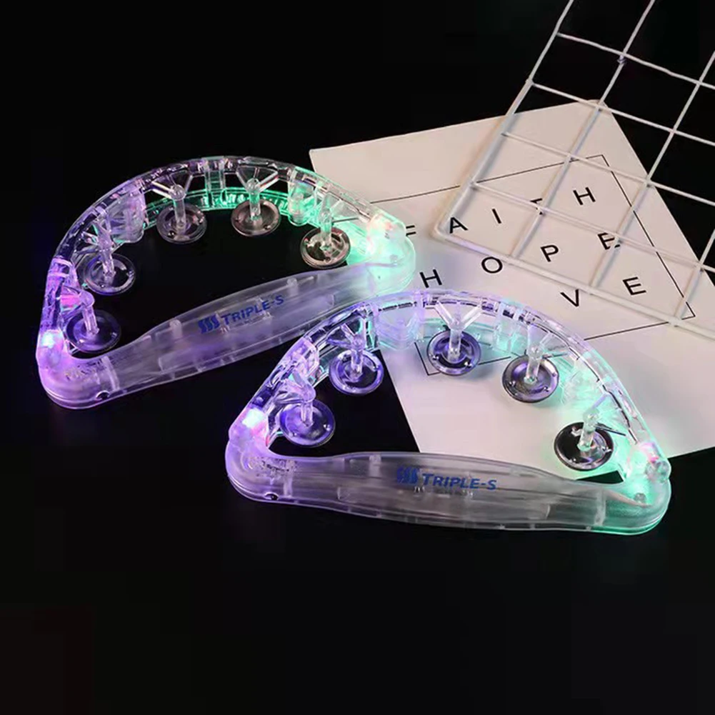 Handheld Light up Tambourine Percussion LED Noisemakers Flashing Rattle Bell