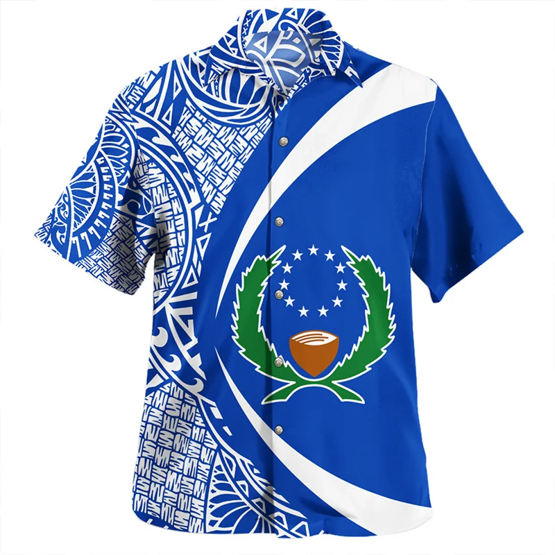 Summer Vintage 3D Micronesia Pohnpei State National Flag Printing Shirts Pohnpei Emblem Graphic Short Shirts Fashion Clothes Top