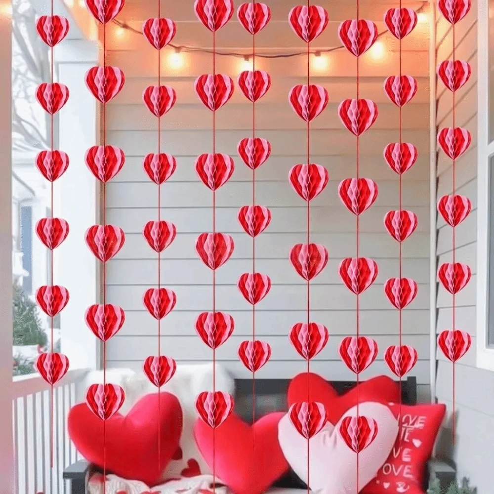 Durable 1.5m Heart Honeycomb Ball String Romantic Stereoscopic Hanging Love Streamer Paper Reusable Wedding Garland Mothers Day