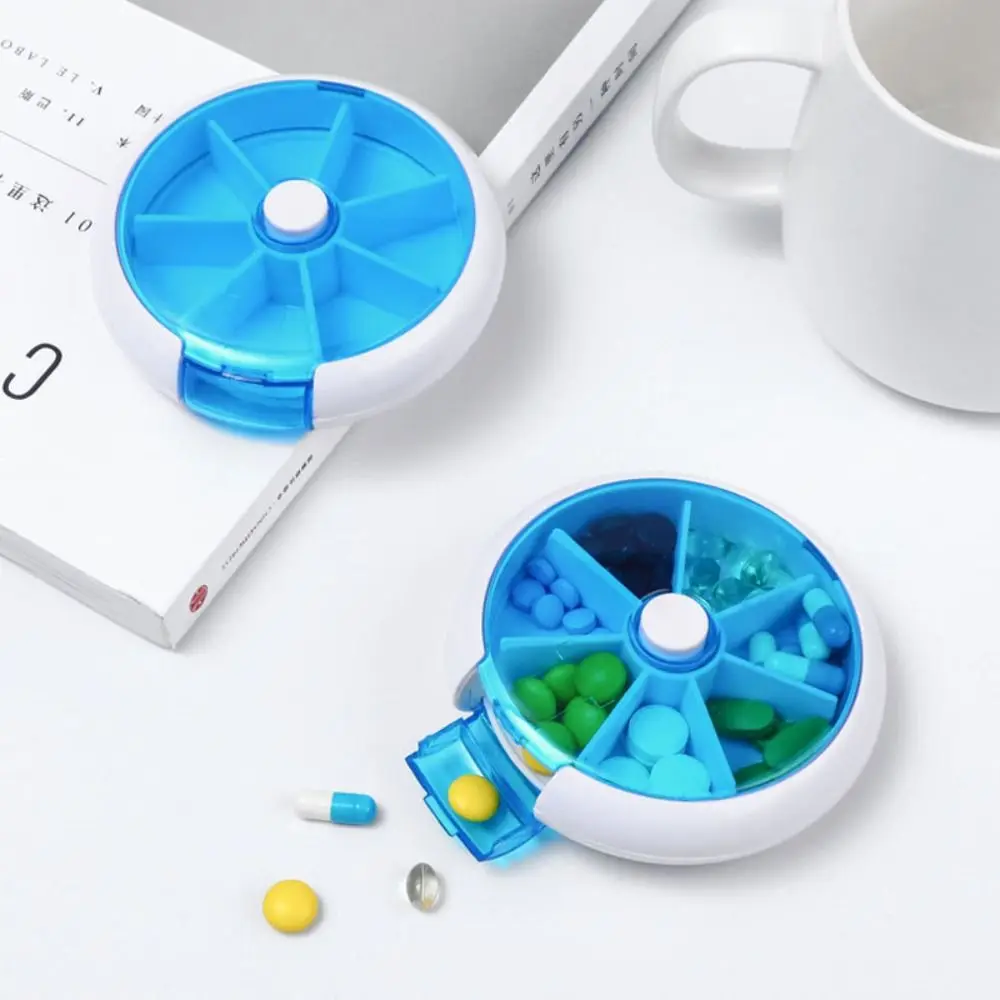 3Pcs Cute ABS Weekly Pill Box Roundness Rotate Vitamin Container Case Transparent 7 Compartments Travel Pill Organizer Travel