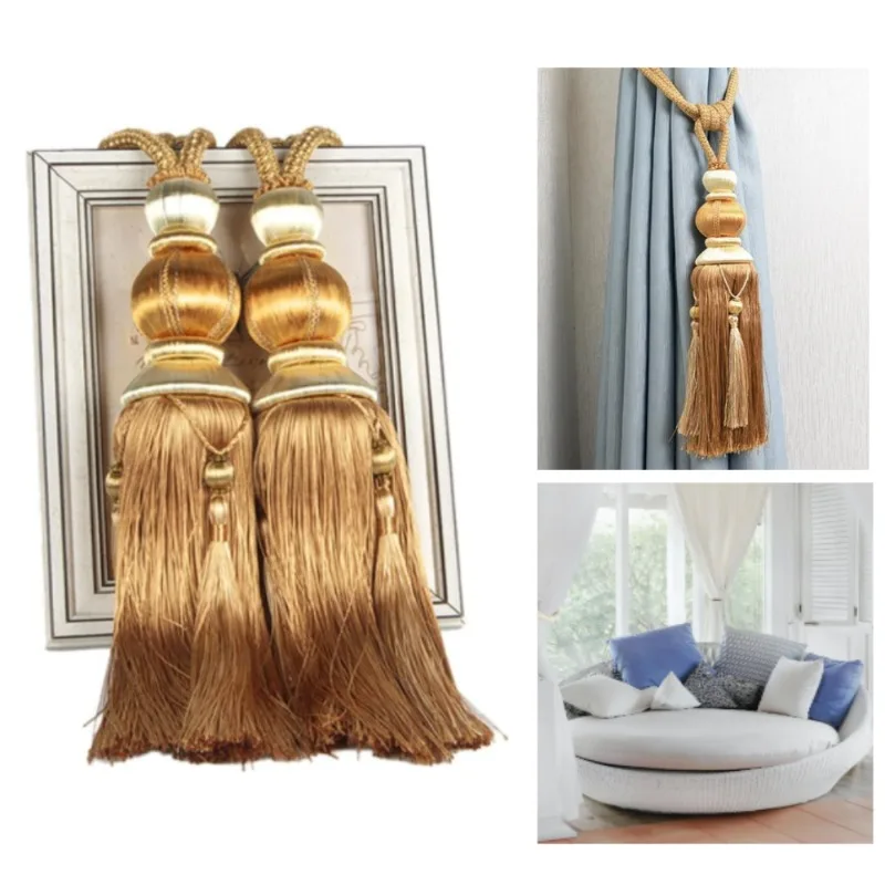 

1 пара стильных высококачественных подхватов для штор с подвесными шарами и кисточками ручной работы для украшения домашнего окна (золото)