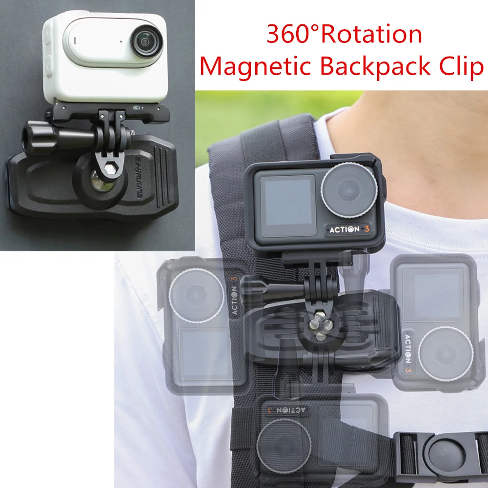 Réinitialisation de sac à dos magnétique à rotation résistante à 360 °, DJI Action 4/3, Gopro 12, 11, 10/9, Insta360 Bery, Go 3S, accessoire de caméra d'action
