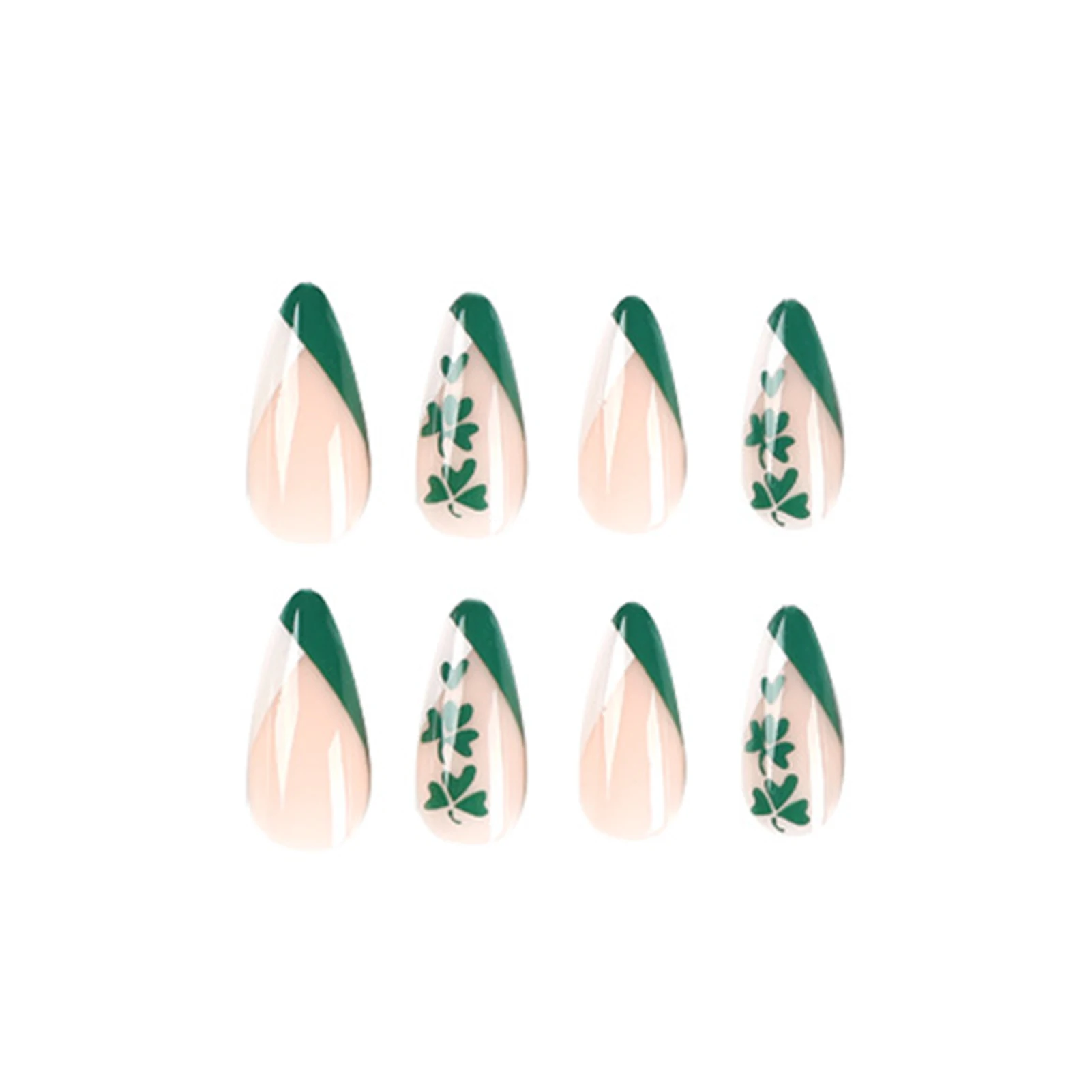 St.  Theme Nude Fake Nails with Green Tip Decor Lightweight and Easy to Stick Fake Nail for Stage Performance Wear