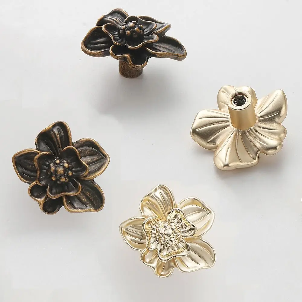 Durable Zinc Alloy Drawer Knob Bronze Finish Creative Petal Design Cabinet Handle Gold Finish Drawer Handle Cabinet Door