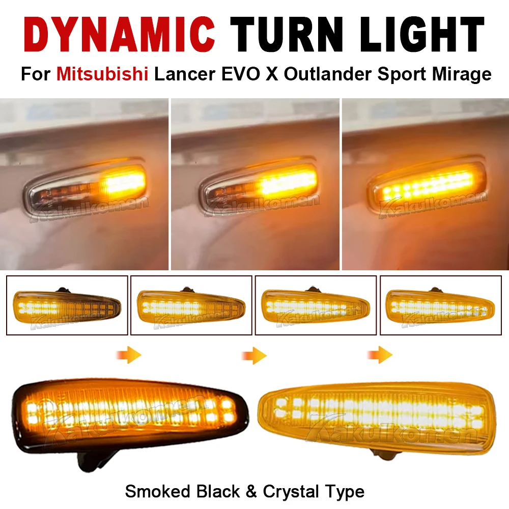 LED Dynamic Turn Signal Light Side Marker Lamps For Mitsubishi Outlander Mk2 Sport Lancer Evolution ASX Mirage Galant Space Star