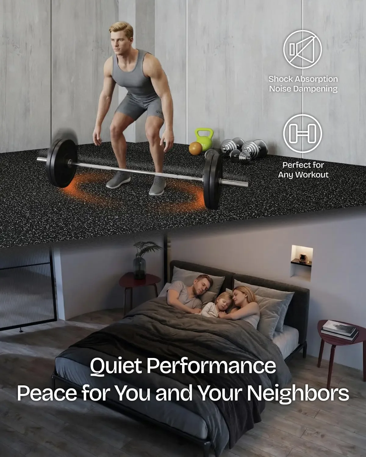 0.6in Thick 96 Sq.Ft Gym Flooring Set, 24 Tiles Rubber Top & EVA Foam For Home Gym, CustomN20