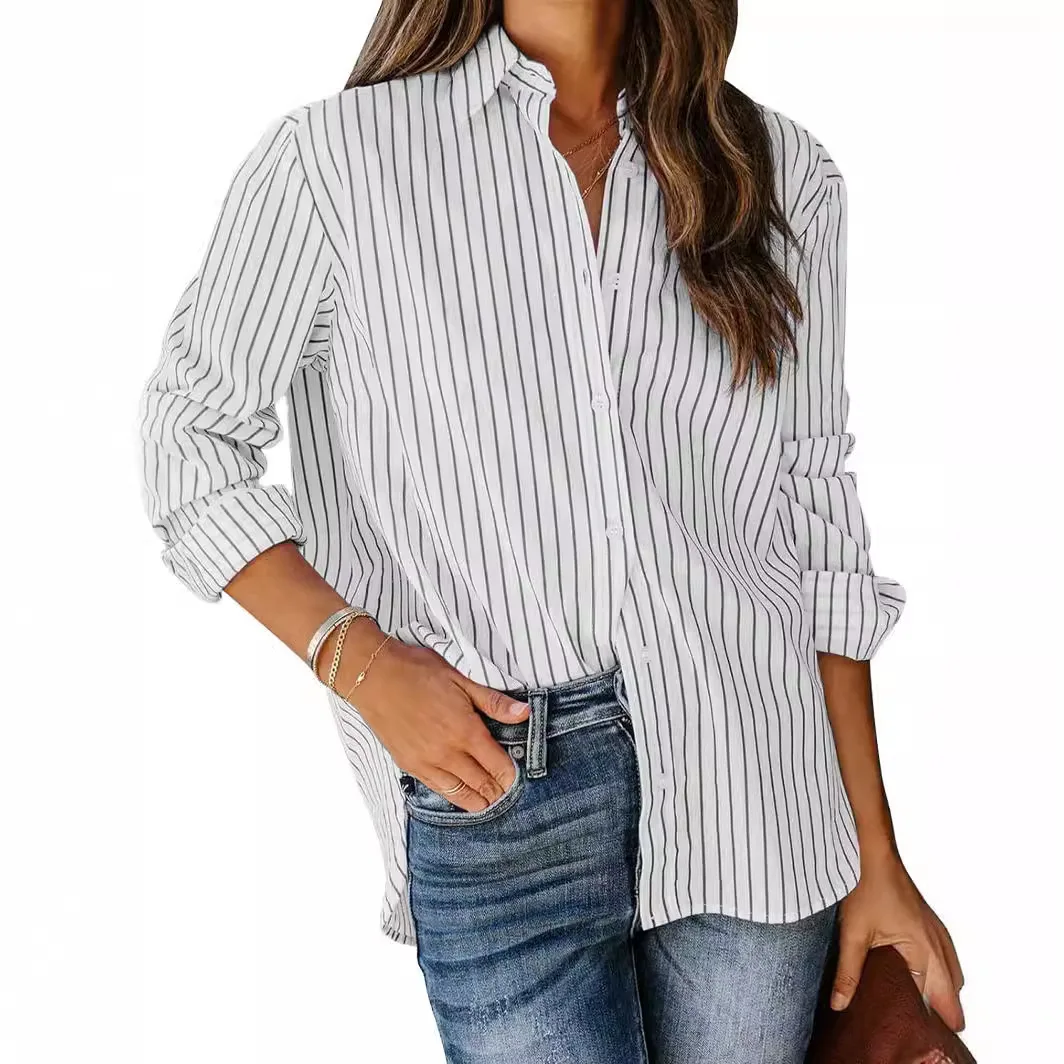 Casual Loose Striped Shirts For Women 2024 Autumn Vintage Women\'s Oversized Shirts And Blouses Fashion Elegant Youth Female Tops