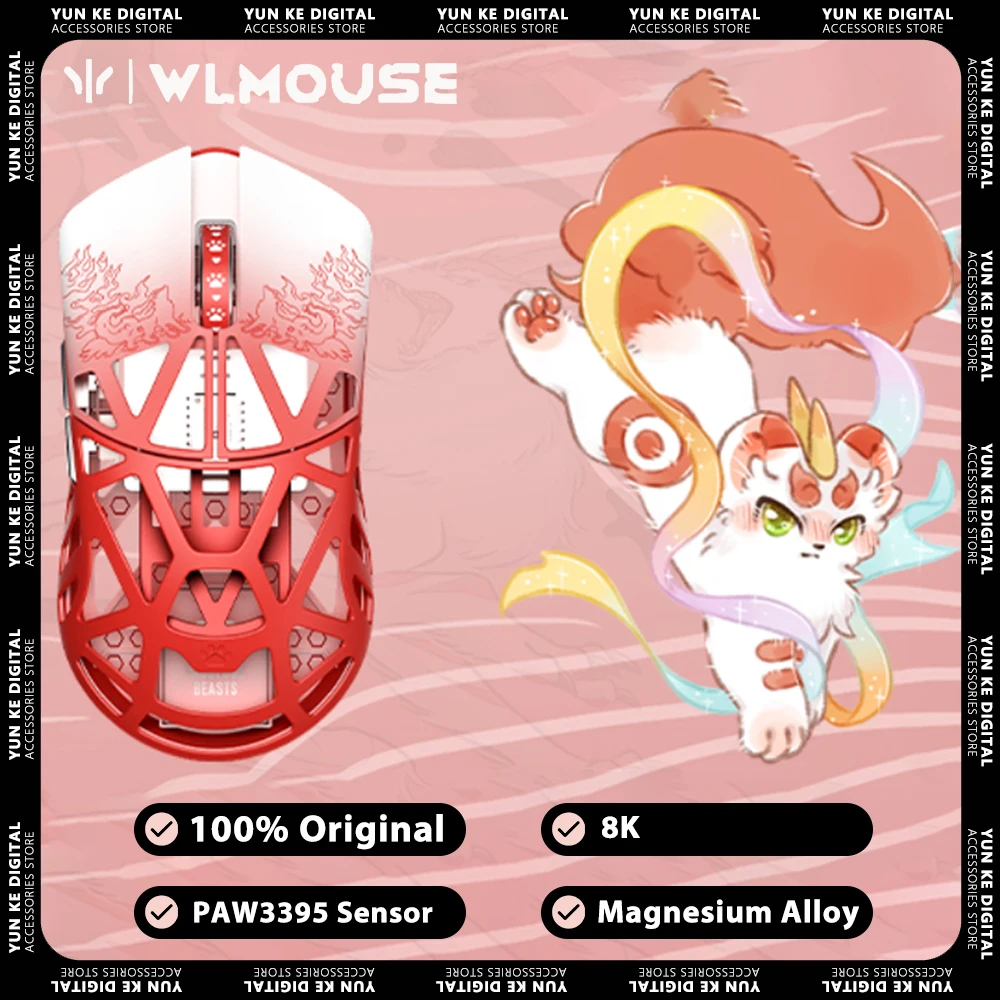 WLmouse Beast X Fabulous Beasts Mouse Dual Mode 8K PAW3395 Magnesium Alloy Gaming Mouse Lightweight Pc Gamer Accessories Office