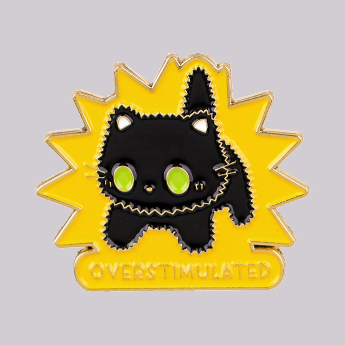 Black Cat Enamel Pin OVERSTIMULATED Brooch Pines Lapel Pins Badge on Backpack Clothing Accessories Fashion Jewelry Friends Gifts