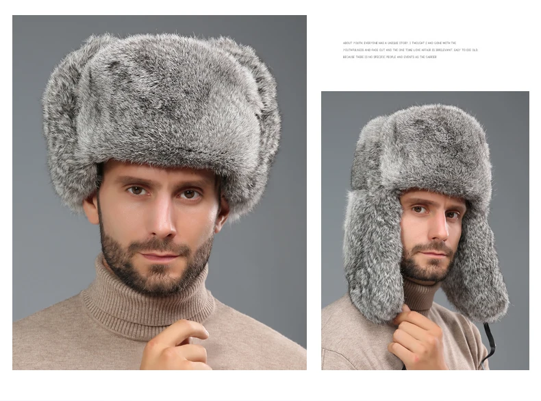 Männer Trapper Hut Winter Russische Uschanka Hut mit Kunstkaninchen Fell Earflap Hut Winddicht für Jagd Skifahren – Detail 11