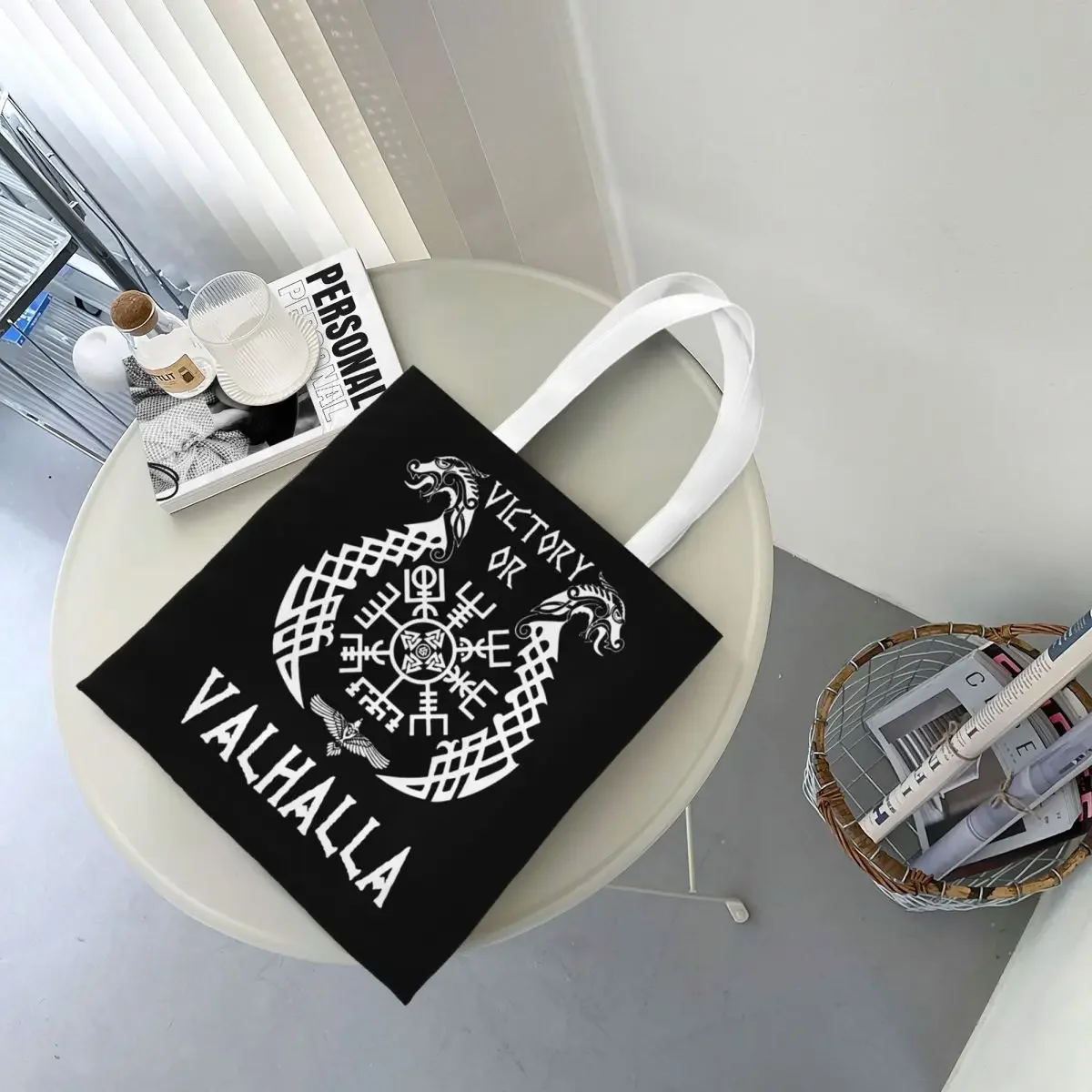 Victory Or Valhalla Canvas Tote Bag Aesthetic Large Capacity Casual Bag for Women Men