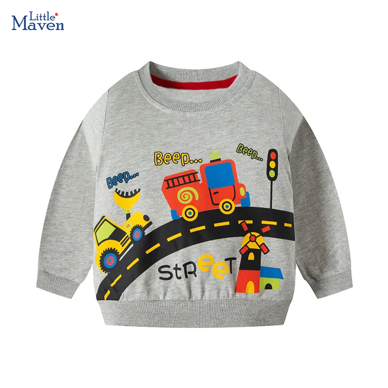 Little maven Baby Boys Clothes Autumn Cotton Cartoon Excavator Sweatshirt Sport Wear Kids Clothes Hoodies Children's Clothing