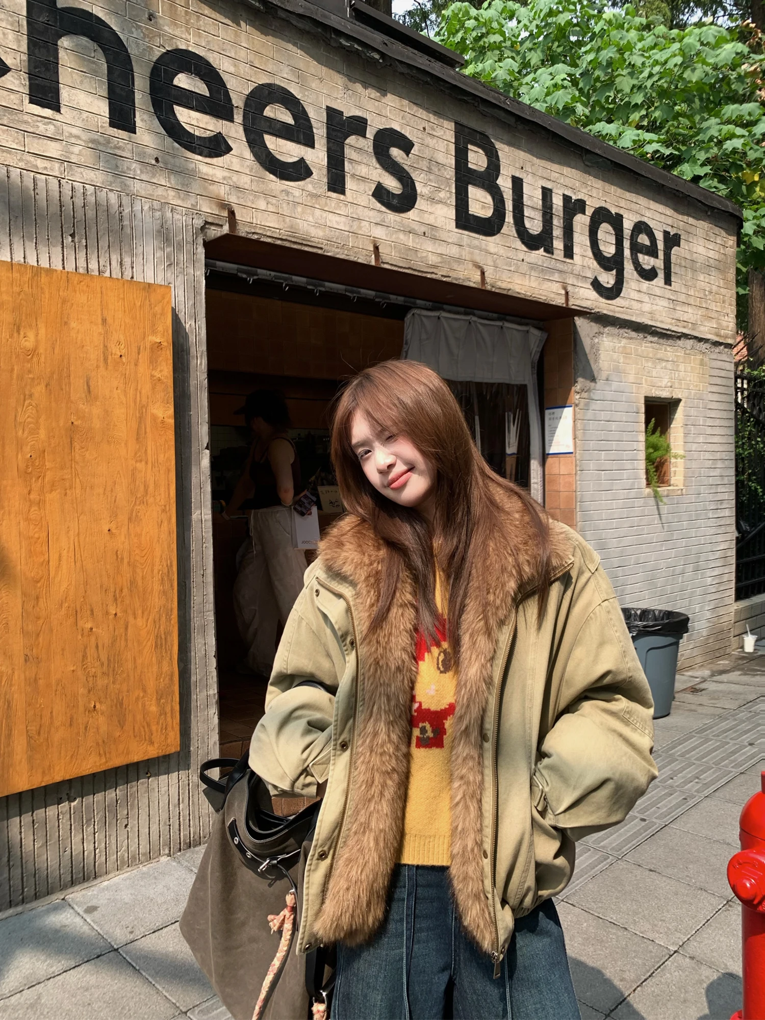 

Loose Fit Waed Cotton Parka with Fur Collar Icy Peak Simulation Zipper Sle Long Sve Retro Commute Regular Length