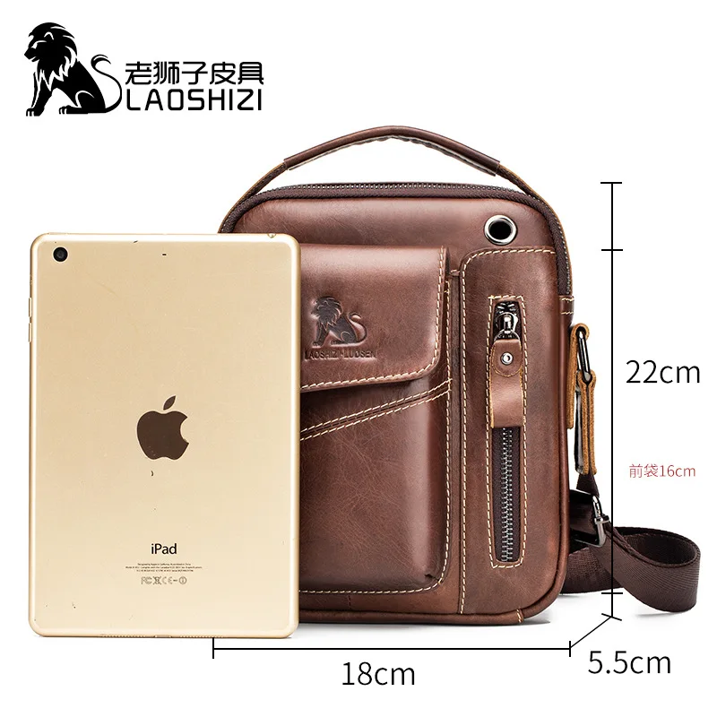 Imagem -02 - Laoshizi-bolsa de Ombro de Couro Vaca Genuína para Homens Bolsa Crossbody Masculina Bolsas Mensageiro Bolsa Pequena Flap Casual Design Zipper