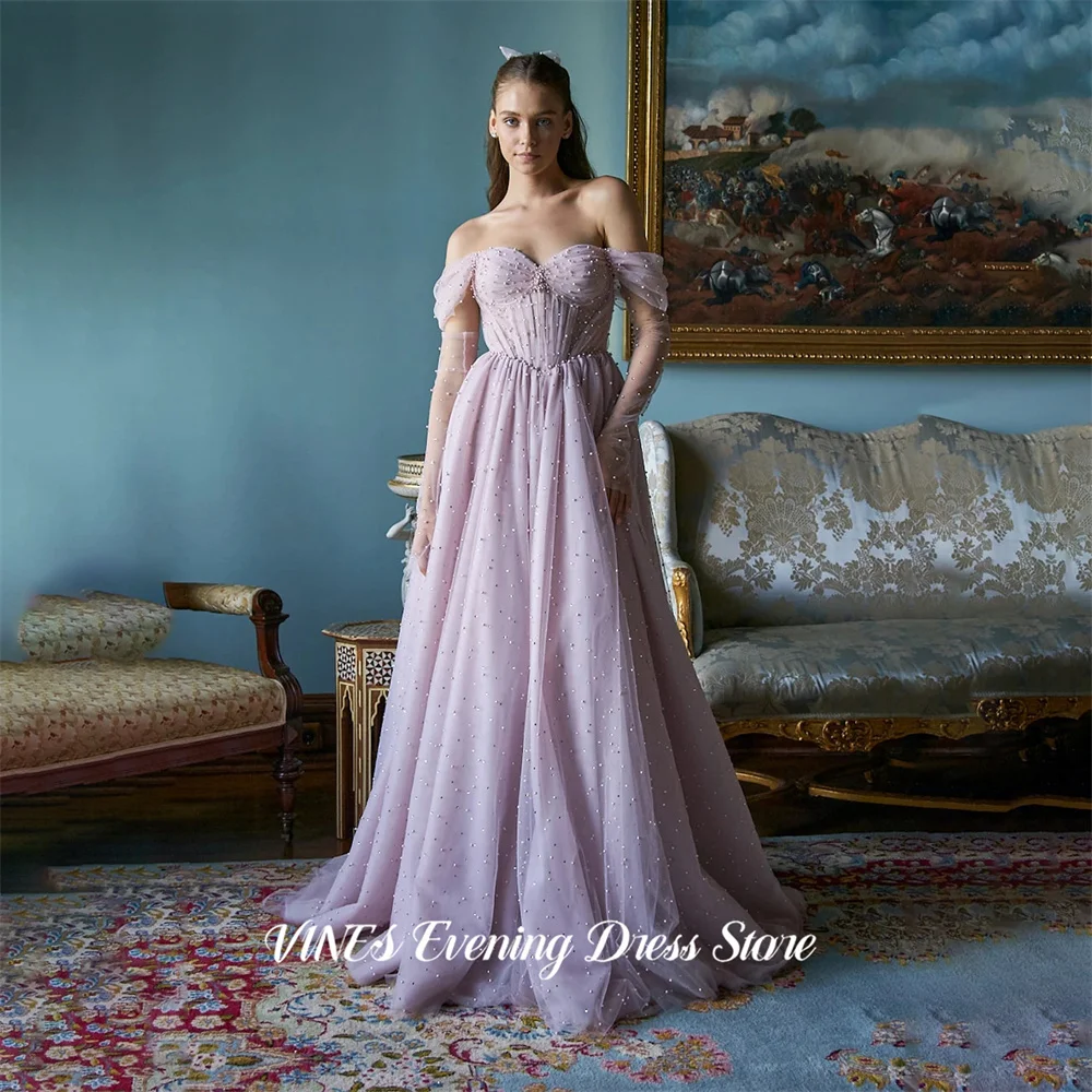 

VINES Lavender Romantic Evening Dress Off Shoulder Party Dresses Beaded Tulle Prom Gown Floor Length robes du soir Customized