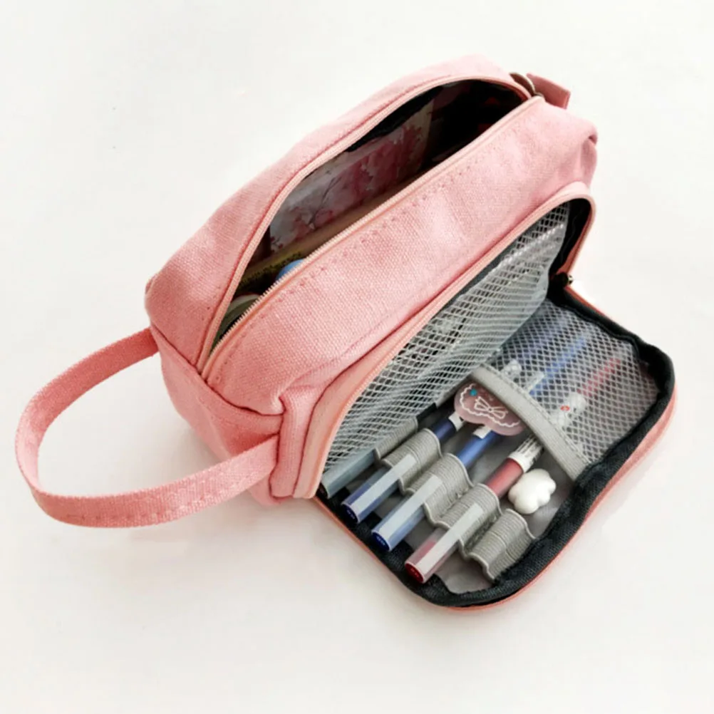 

1pc Canvas Pencil Zipper Pen Pouch Durable Thick Material Pen Organizer Cute Design Student Gift School Supply Pink