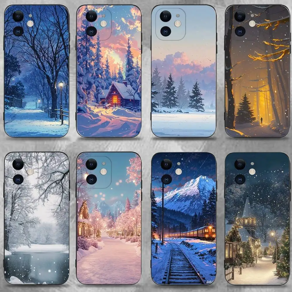 

Landscape Winter Light Snow Phone Case For iPhone 16,15,14,13,12,11 Plus,Pro Max,XS,X,XR,SE,Mini,8,7,Soft Silicone Black Cover