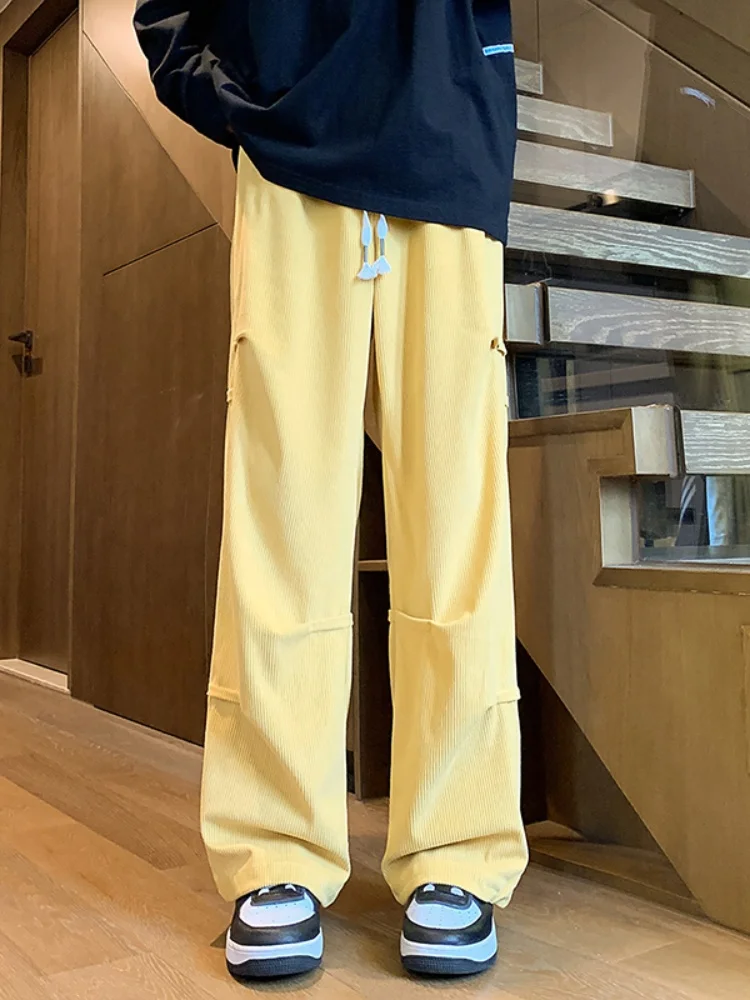 

American High Street Sle Men's Corduroy Pants Spring New Loose Fit Casual Long Trousers Paratrooper Trendy Straight Leg Jeans