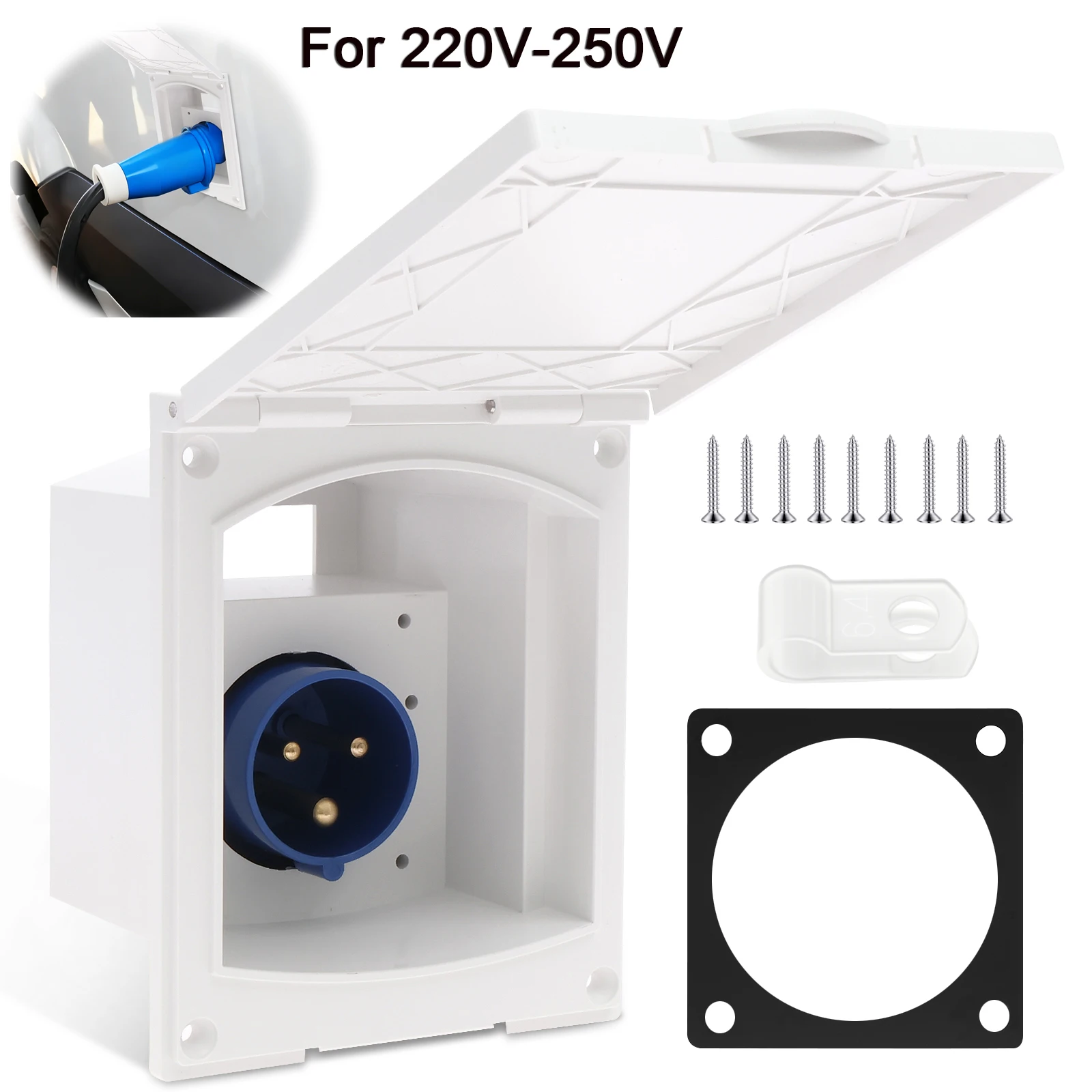 

Caravan Power Supply Plug 220V-250V IP44 Waterproof Camping Extension Plug With Hinged Lid, 3 Pin Plug for Caravans Outdoor Use