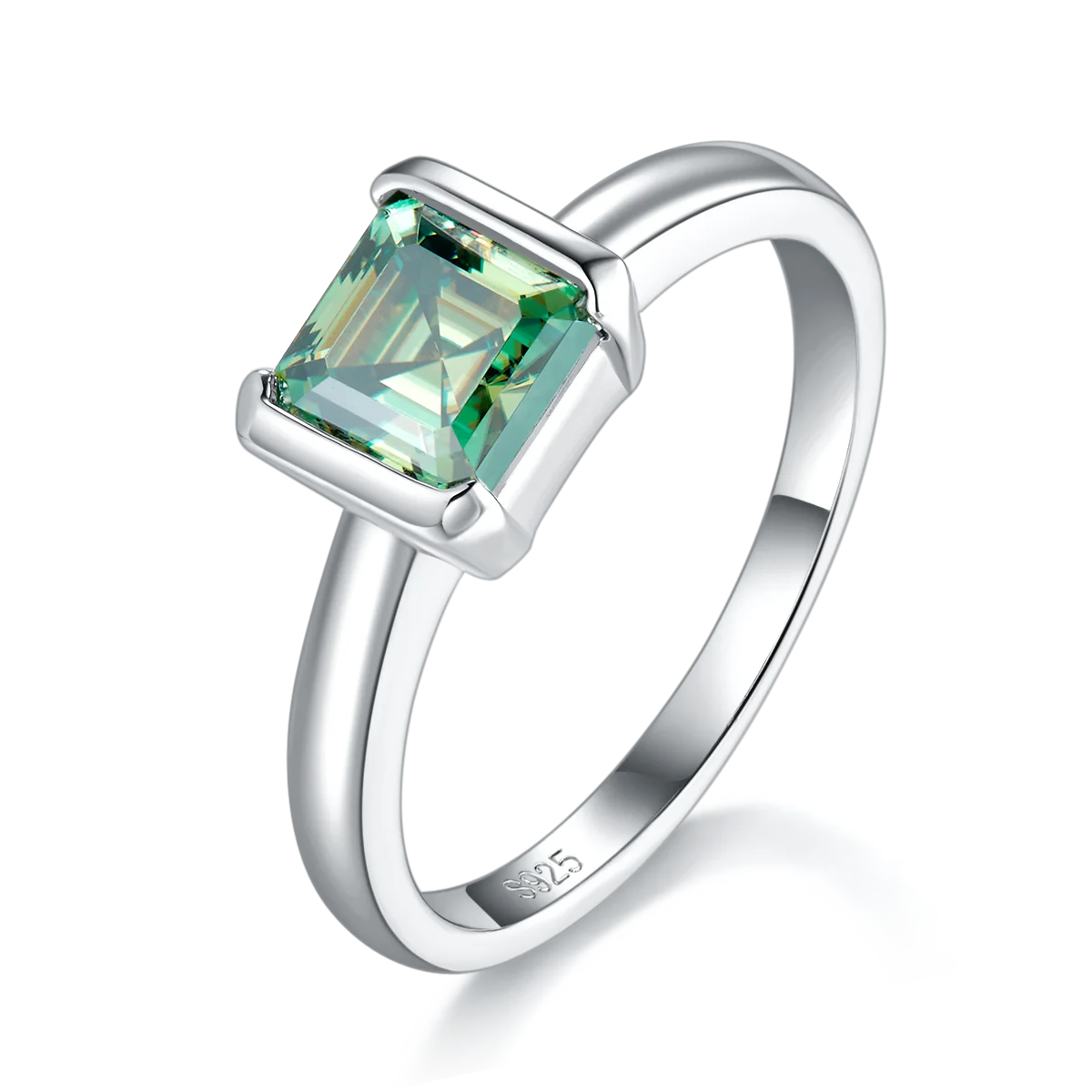 

Simple Style S925 silver plated 18K white gold green Ascher Moissanite diamond ring 1.0CT