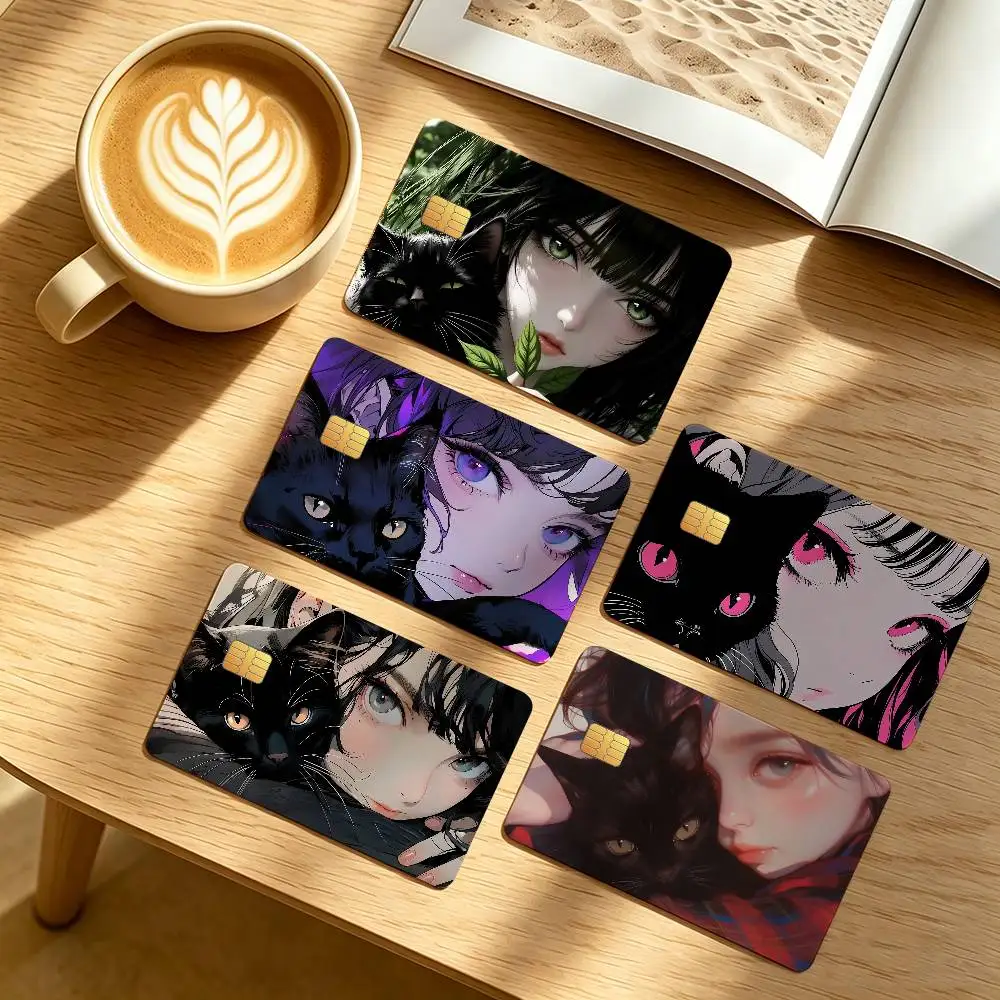 Fashionable Anime Girl Cat Credit Card Public Transportation Cards Protective Sticker Waterproof Card Face Decoration 4PCS