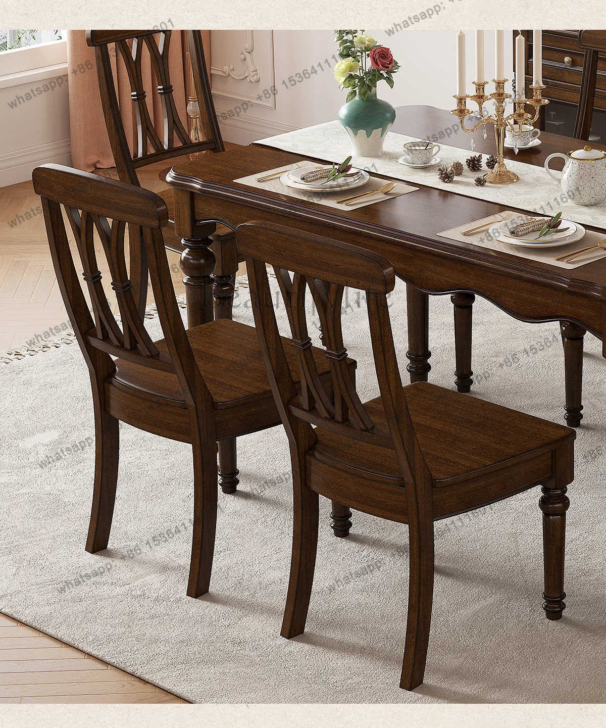 American all-solid wood dining chair home simple country retro back chair