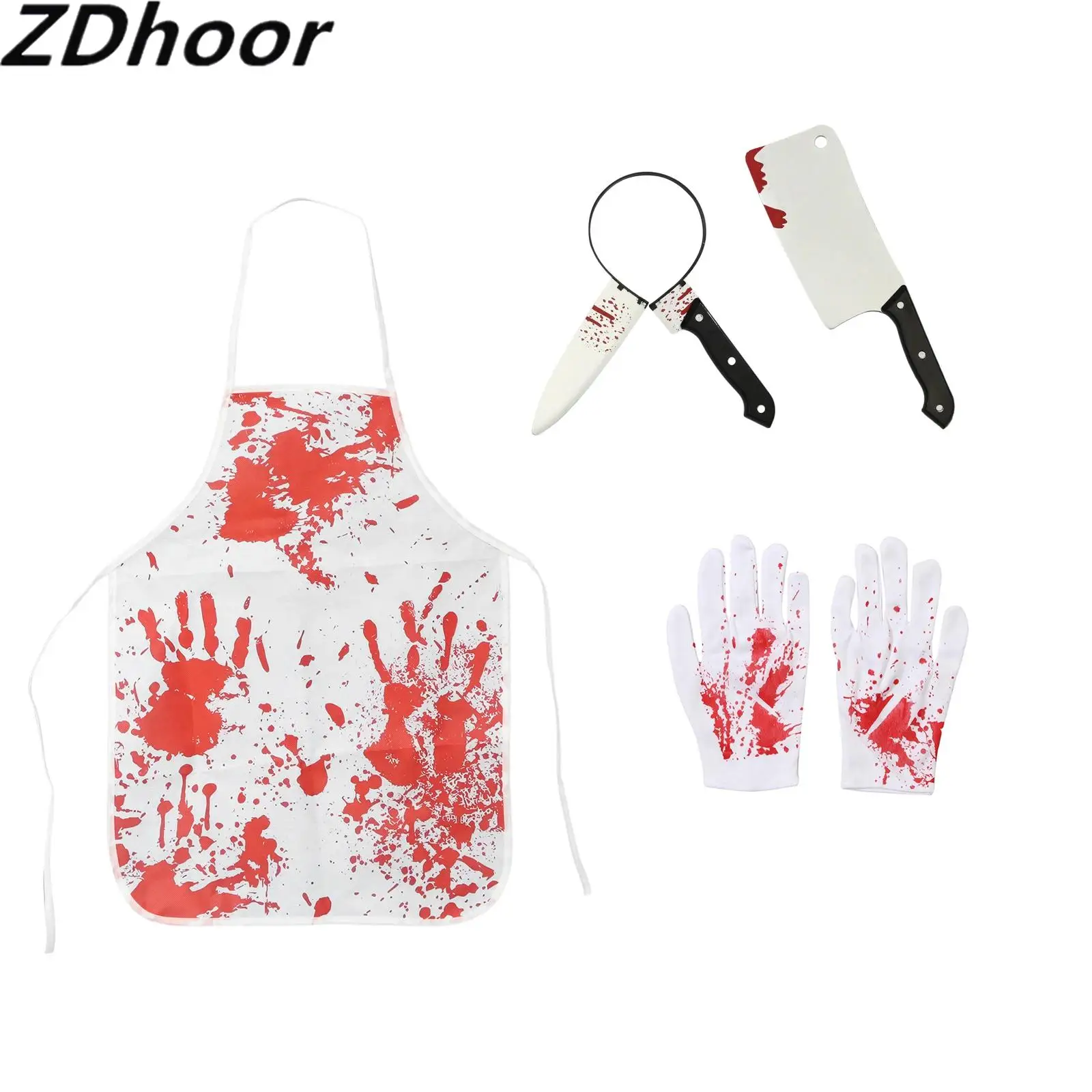 Halloween Butcher Costume Props Set Bloody Apron Gloves Scar Tattoo Stickers Cosplay Theme Party Accessories