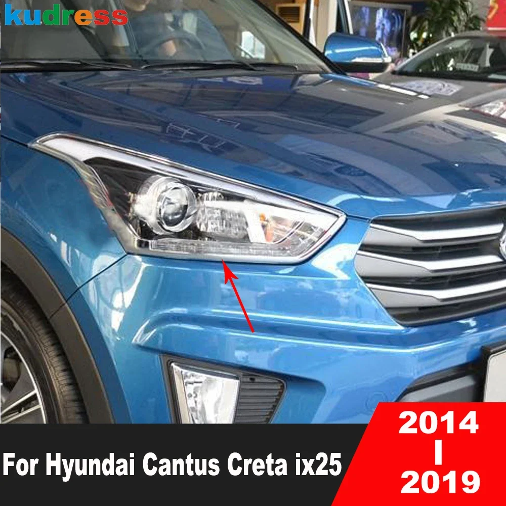 Front Head Light Lamp Cover Trim For Hyundai Cantus Creta ix25 2014-2017 2018 2019 Chrome Car Headlight Frame Trims Accessories