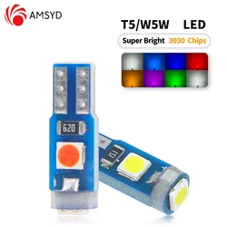 10Pcs T5 3030 3SMD Car Wedge LED Dashboard Bulb CANBUS Error Free License Plate Light Lamp Decoration DC 12V White Amber Red