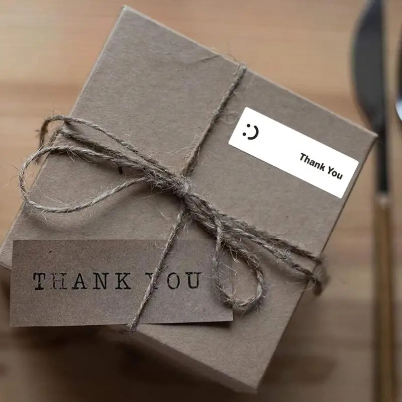 

120Pcs Smiling Face Thank You Sticker Rectangular Adhesive Thank You Labels