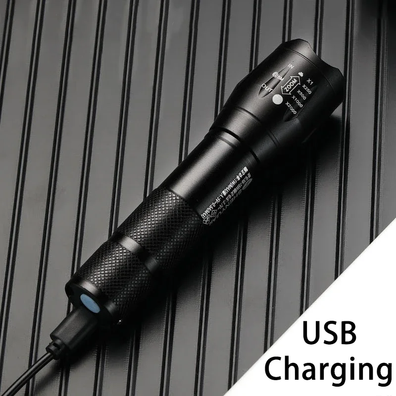 Powerful LED Flashlight Aluminum Alloy Portable Torch USB ReChargeable Outdoor Camping Tactical Flash Light image 6